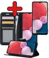 Hoesje Geschikt voor Samsung A13 5G Hoesje Book Case Hoes Portemonnee Cover Walletcase Met Screenprotector - Hoes Geschikt voor Samsung Galaxy A13 5G Hoes Bookcase Hoesje - Zwart