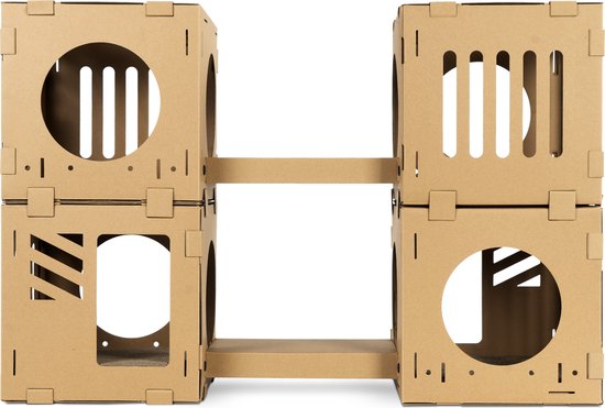 Navaris modulaire golfkartonnen huisdieren speelblokken - Golfkarton speelhuis met 4 blokken en 2 bruggen - Voor kleine katten, kittens en konijnen