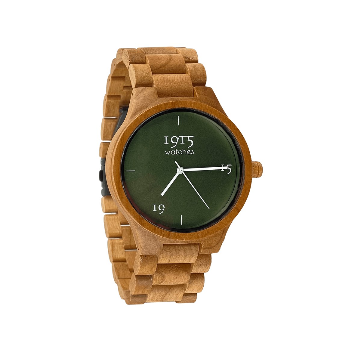 1915 Watch Origin Dunes - Ø 46 mm - Heren Horloge - Kersenhout - Polshorloge - Houten Horloge - 1915 watches - Duurzaam Cadeau - Inclusief Geschenkdoos - Cherrywood Watch - Herenhorloge - Horloge Geschenkset - Groen