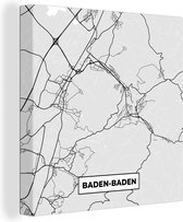 Canvas Schilderij Duitsland - Baden-Baden - Kaart - Stadskaart - Plattegrond - 90x90 cm - Wanddecoratie