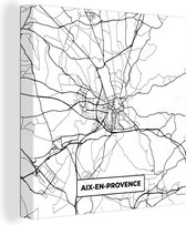Canvas Schilderij Aix-en-Provence - Frankrijk - Stadskaart - Plattegrond - Kaart - Zwart wit - 50x50 cm - Wanddecoratie