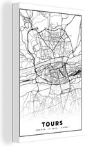 Toile Peinture Plan de Ville - Tours - Plan d'étage - Carte - France - Zwart et Blanc - 20x30 cm - Décoration murale