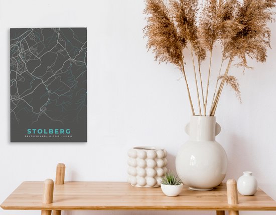 Peinture sur Toile Carte - Stolberg - Blauw - Plan de Ville - Carte - Allemagne - 20x30 cm - Décoration murale
