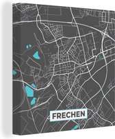 Canvas Schilderij Frechen – Stadskaart – Blauw – Plattegrond – Stadskaart – Kaart - Duitsland - 90x90 cm - Wanddecoratie