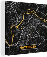 Canvas Schilderij Black and Gold – Stadskaart – Hattingen – Duitsland – Plattegrond – Kaart - 90x90 cm - Wanddecoratie