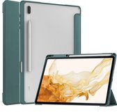 Case2go - Tablet Hoes geschikt voor Samsung Galaxy Tab S8 (2022) - Tri-Fold Transparante Cover - Met Pencil Houder - Groen