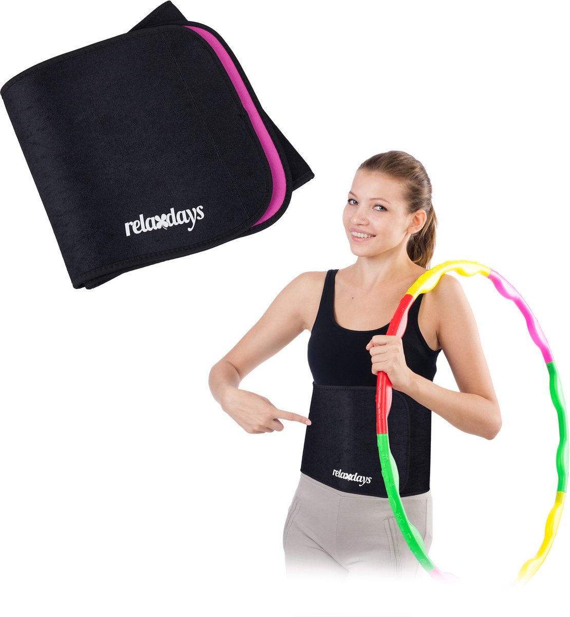 Goedkoopste Relaxdays zweetband buik - 110 cm - neopreen - fitness - zwart-roze