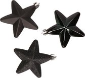 6x stuks kunststof sterren kerstballen 7 cm zwart glans/mat/glitter - Kerstboomversiering