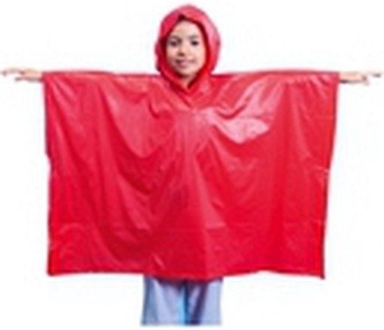 Kinder regen poncho - pvc - geel - in zakje - vanaf 4 jaar - noodponcho met capuchon