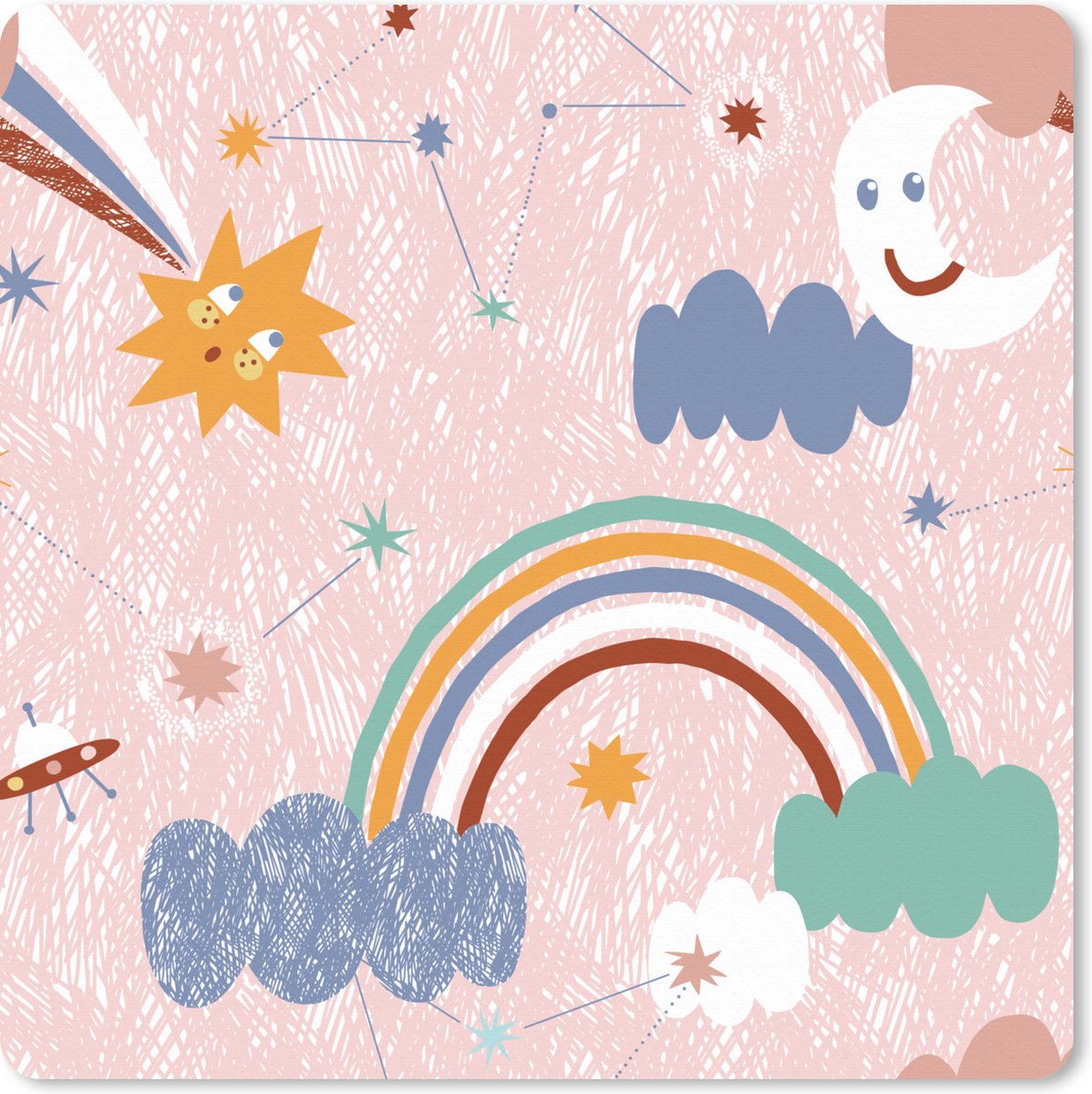 Muismat XXL 50x50 cm - Bureau onderlegger - Bureau mat Regenboog - Kind - Wolken - Bureaumat - Gaming mousepad xl - Bureaulegger groot - Computer deskmat