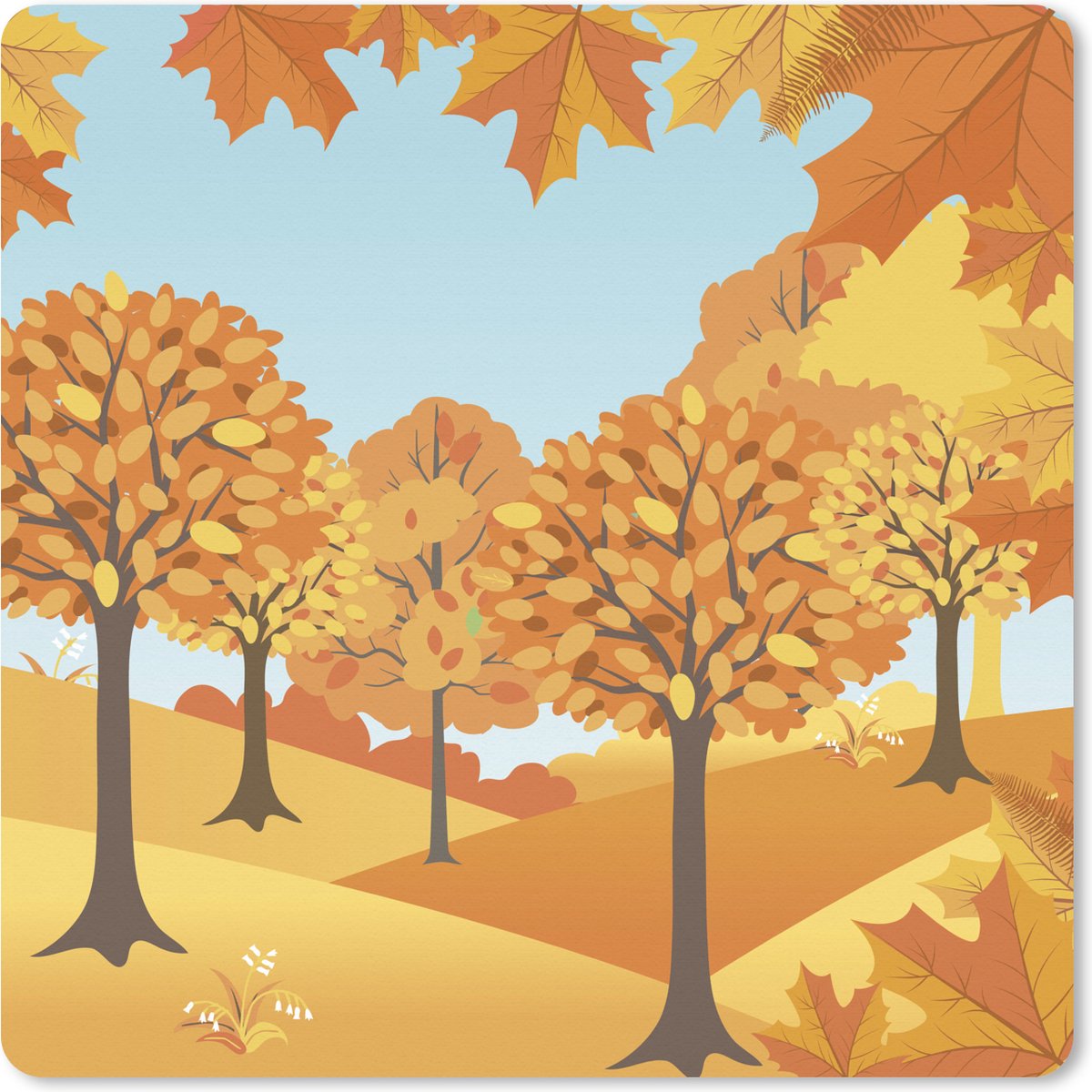 Muismat XXL 50x50 cm - Bureau onderlegger - Bureau mat Een illustratie van herfstachtige bomen - Bureaumat - Gaming mousepad xl - Bureaulegger groot - Computer deskmat