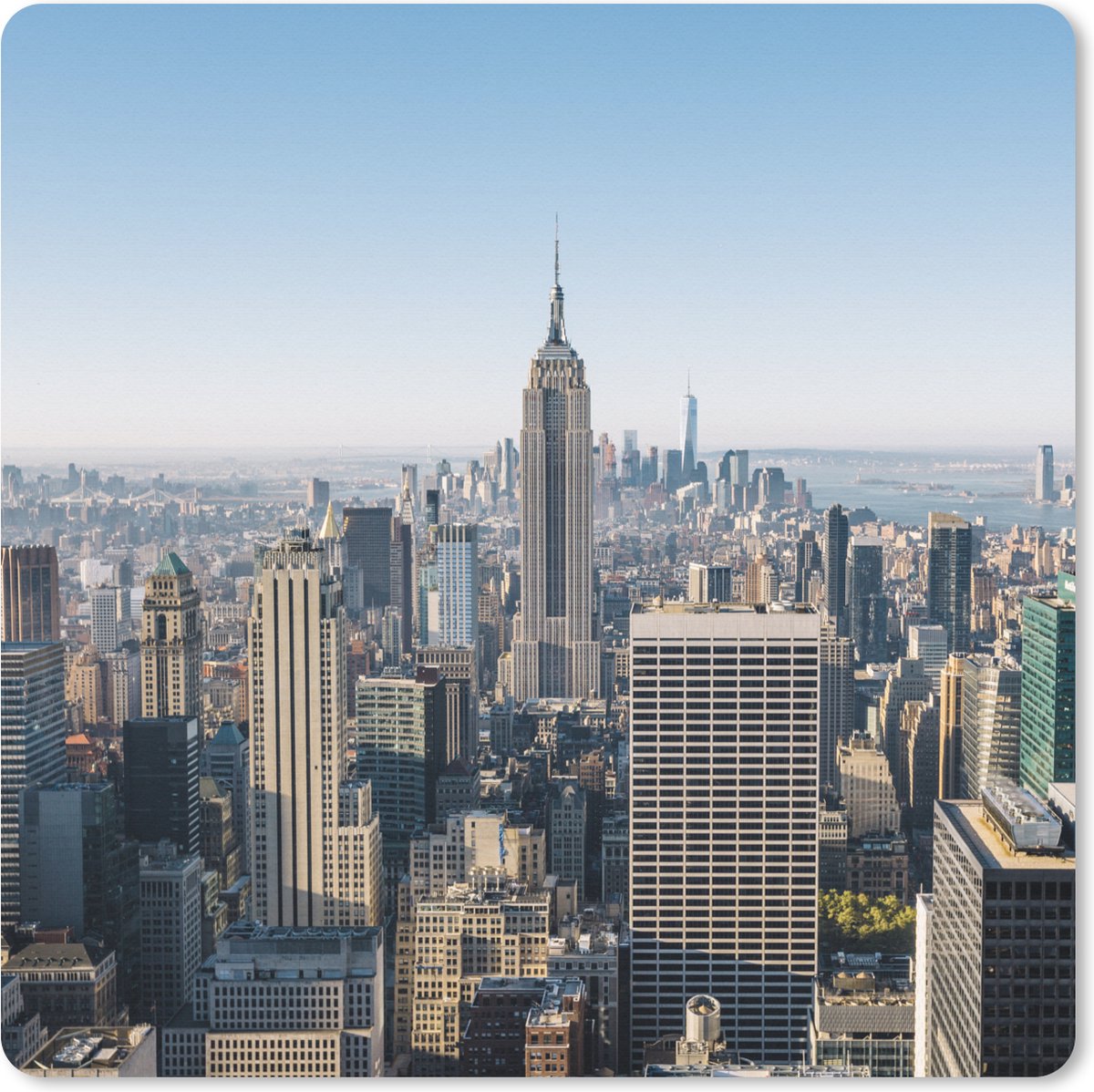 Muismat XXL 60x60 cm - Bureau onderlegger - Bureau mat Mooie uitzicht over Manhatten en de Empire State Building - Bureaumat - Gaming mousepad xl - Bureaulegger groot - Computer deskmat