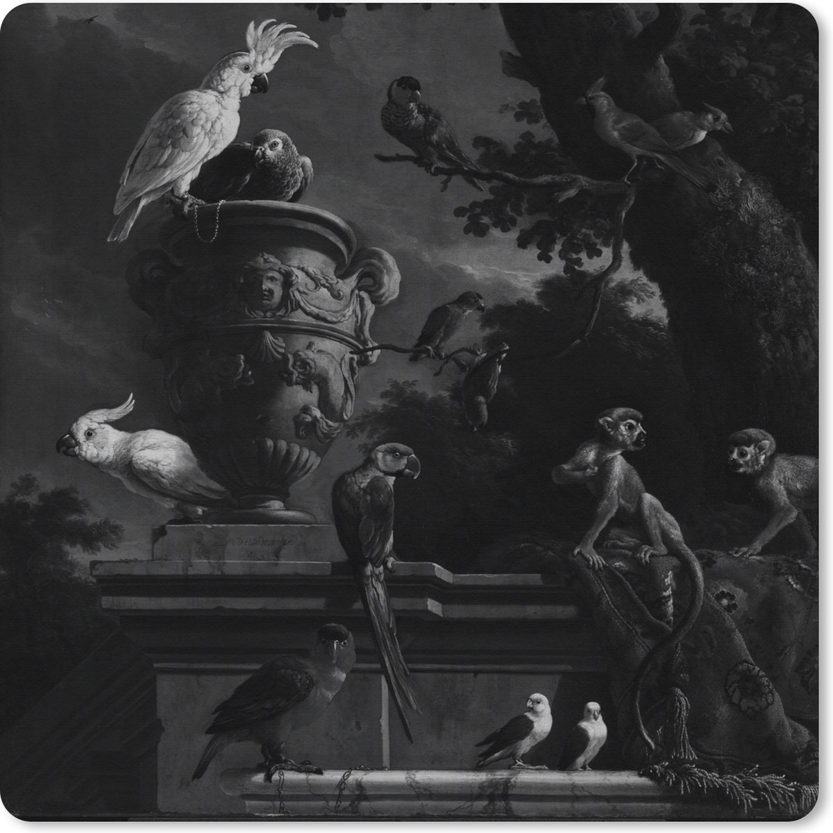 Muismat XXL 50x50 cm - Bureau onderlegger - Bureau mat De menagerie - Melchior d'Hondecoeter - Bureaumat - Gaming mousepad xl - Bureaulegger groot - Computer deskmat