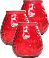 Set van 3x stuks rode Lowboy buiten tafel sfeer kaarsen 10 cm 40 branduren in glas - Tuinkaarsen