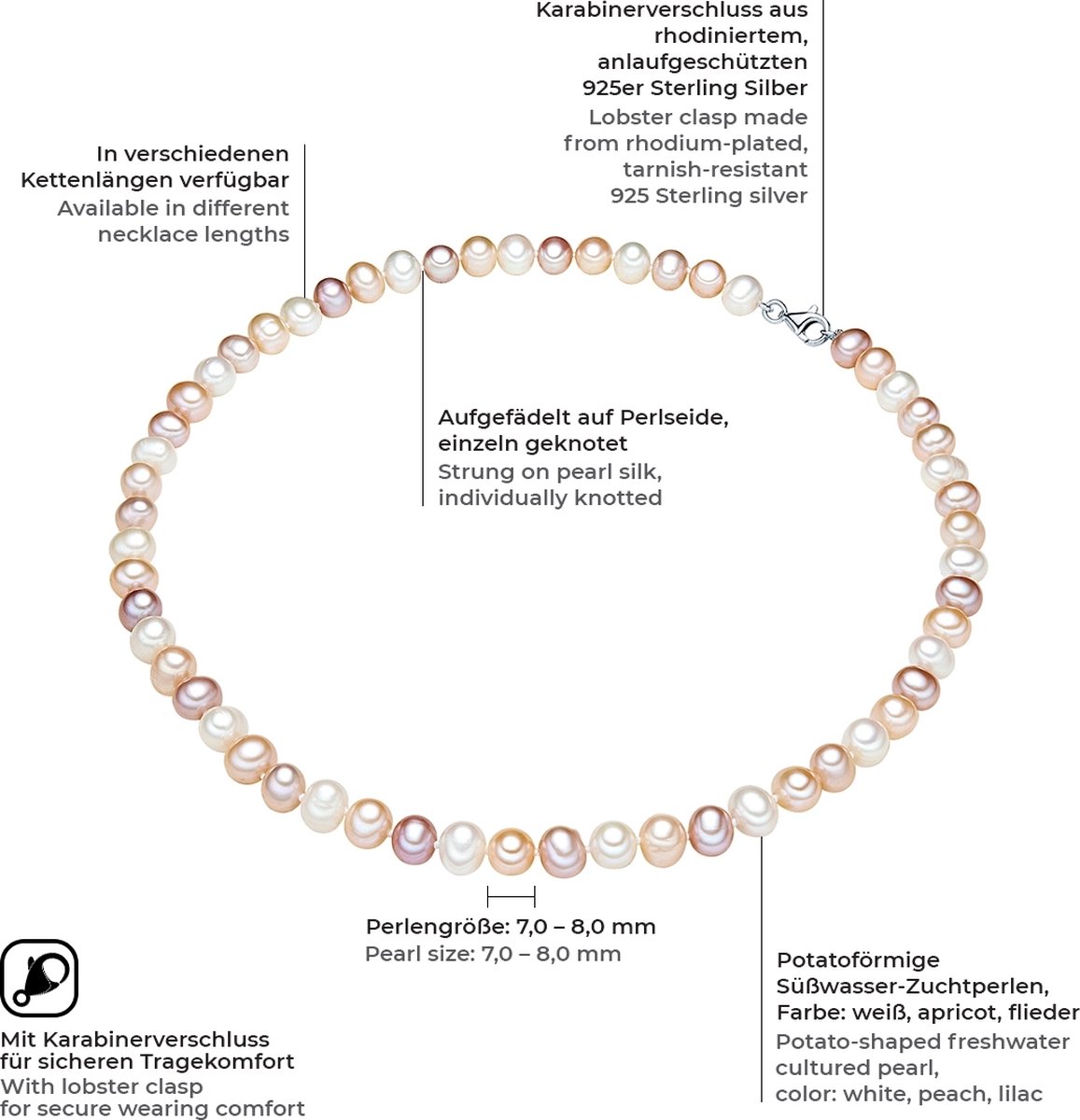 Valero Pearls Zilveren ketting Sterling zilver Gekweekte zoetwaterparels wit