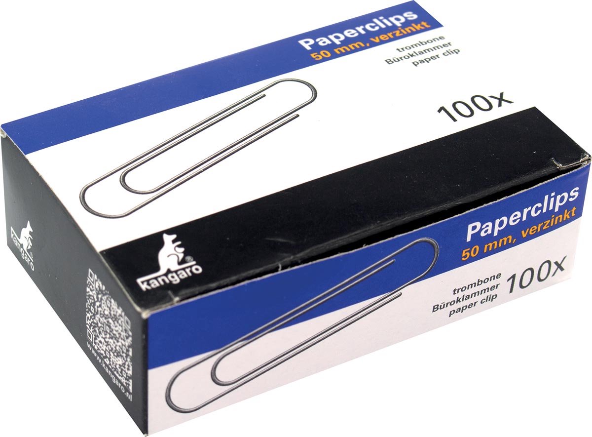 Kangaro paperclips - 50mm - rond - 100 stuks - verzinkt - K-10050 - Kangaro