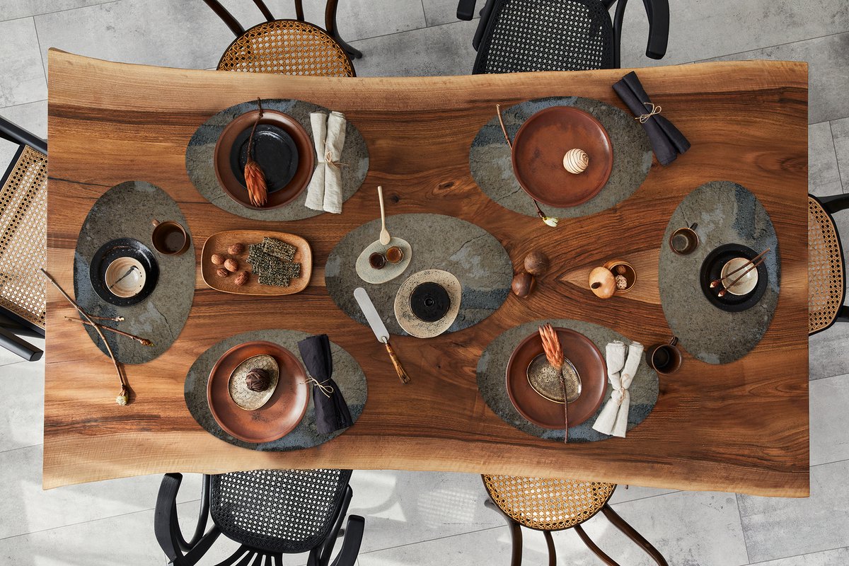 Placemats ovaal - Onderleggers - Ovale placemats - Muur - Bruin - Grijs - 8 stuks