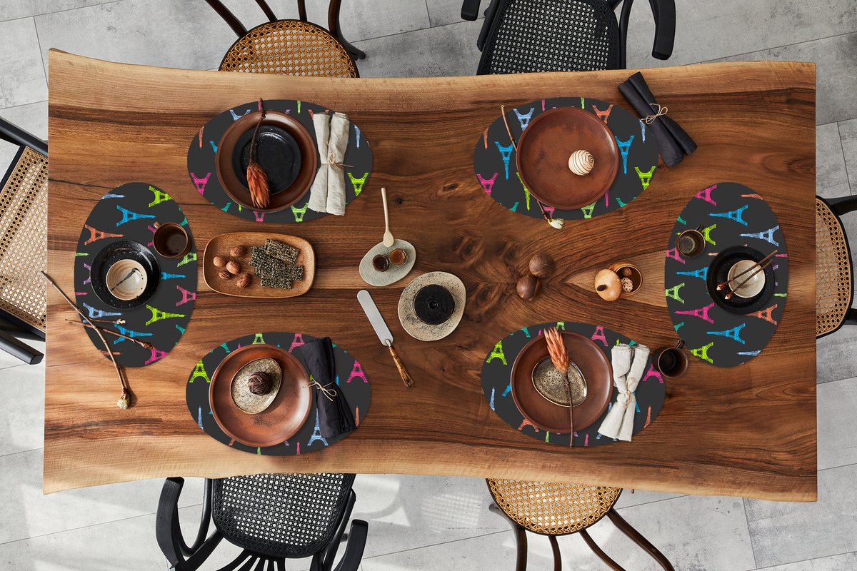 Placemats ovaal - Onderleggers - Ovale placemats - Eiffeltoren - Patronen - Parijs - 6 stuks