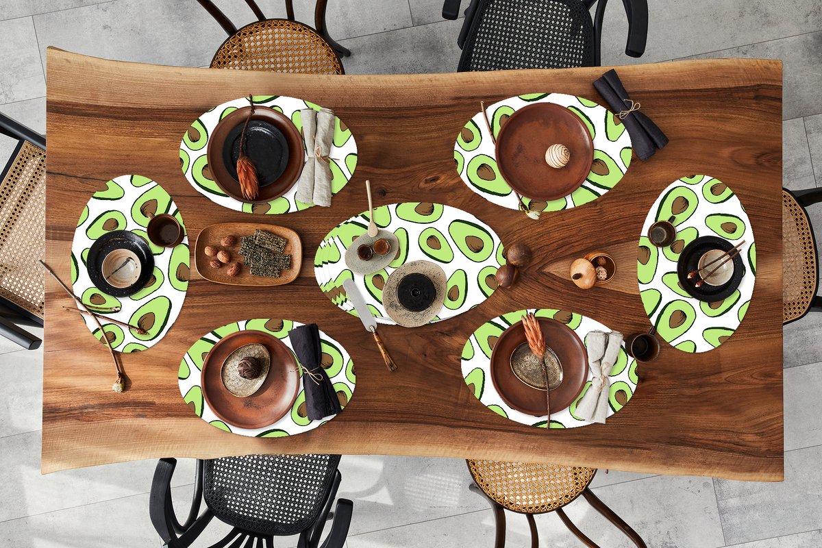 Placemats ovaal - Onderleggers - Ovale placemats - Avocado - Patronen - Pastel - 10 stuks