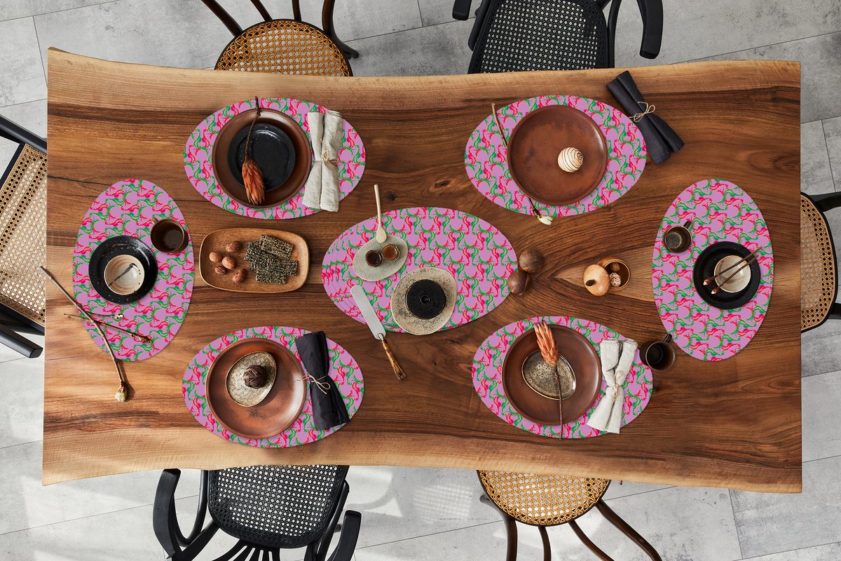 Placemats ovaal - Onderleggers - Ovale placemats - Hert - Patroon - Paars - 10 stuks