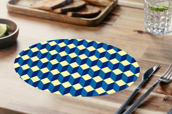Placemats ovaal - Onderleggers - Ovale placemats - Cube - Kubus - Patronen - 6 stuks