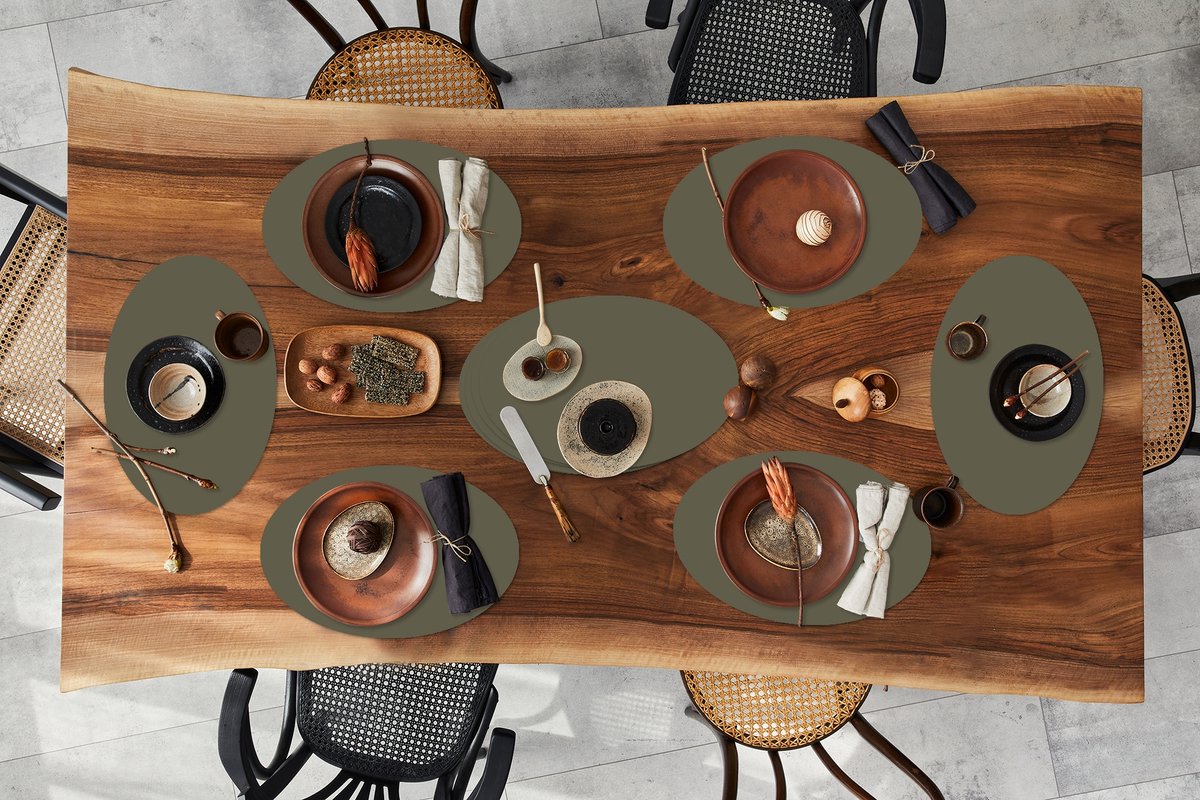 Placemats ovaal - Onderleggers - Ovale placemats - Grijs - Warm - Herfst - 10 stuks