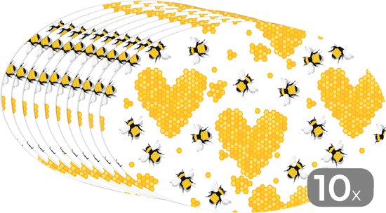 Napperons ovales - Sous-verres - Sets de table ovales - Abeille - Valentine - Miel - 10 pièces