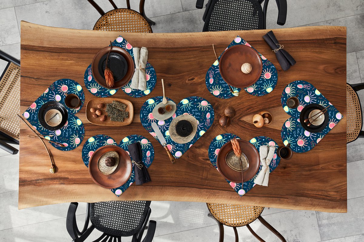 Onderleggers - Placemats - Placemats hartje - Design - Dieren - Kwallen - 8 stuks