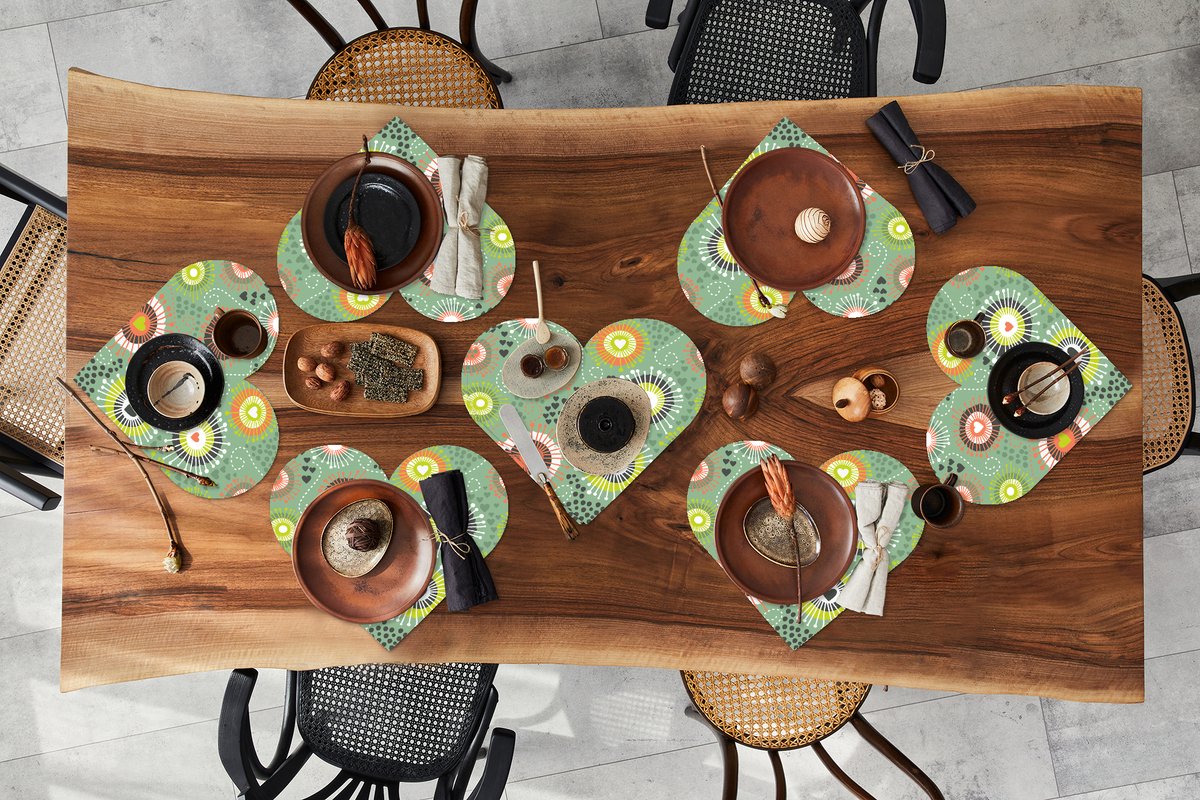 Onderleggers - Placemats - Placemats hartje - Bloem - Design - Hartjes - 8 stuks