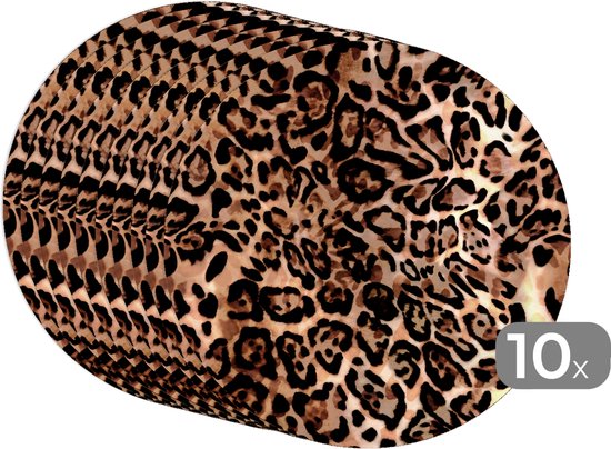 Sets de table ronds - Dessous de verre - Napperons de table ronds - Imprimé animal - Léopard - Design - Luxe - 10 pièces