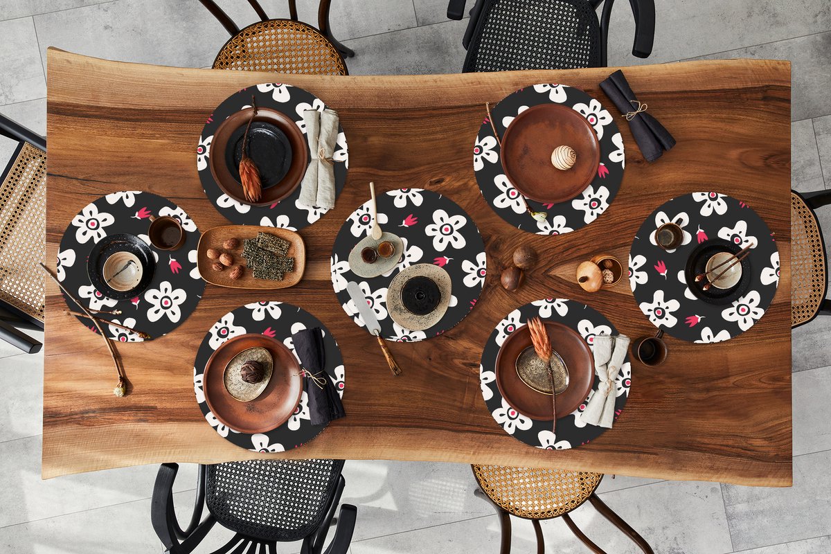 Ronde placemats - Onderlegger - Placemats rond - Patronen - Bloemen - Sterren - 8 stuks