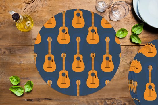Sets de table ronds - Dessous de verre - Napperons de table ronds - Guitare - Motifs - Musique - 6 pièces