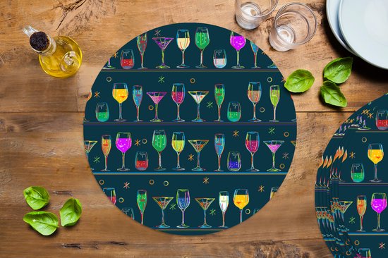 Sets de table ronds - Sous-couche - Napperons ronds - Cocktails - Bar - Néon - Design - 10 pièces