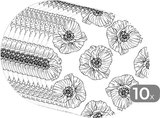 Sets de table ronds - Dessous de verre - Napperons ronds - Coquelicot - Fleurs - Design - 10 pièces