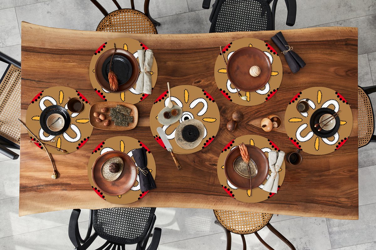 Ronde placemats - Onderlegger - Placemats rond - Design - Bloemen - Stippen - 8 stuks