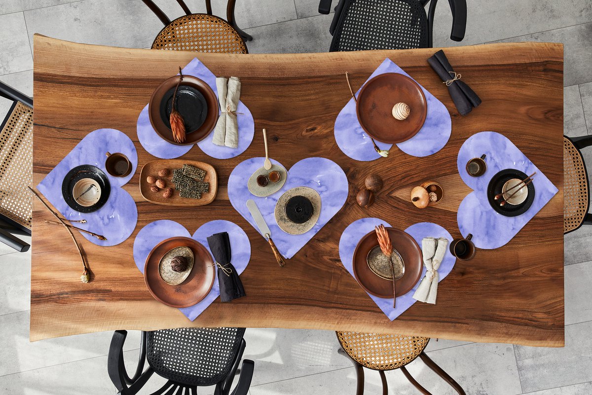 Onderleggers - Placemats - Placemats hartje - Patroon - Paars - Waterverf - Marmer print - 8 stuks