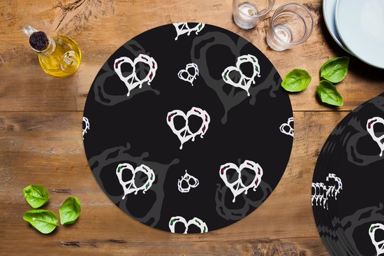 Sets de table ronds - Dessous de verre - Napperons ronds - Motifs - Coeur - Crâne - 10 pièces