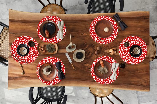 Sets de table ronds - Set de table - Napperons de table ronds - Bulles - Rouge - Pois - Motif - 6 pièces