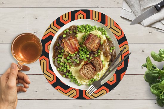 Sets de table ronds - Dessous de verre - Napperons ronds - Goud - Rouge - Motifs - Japonais - 8 pièces