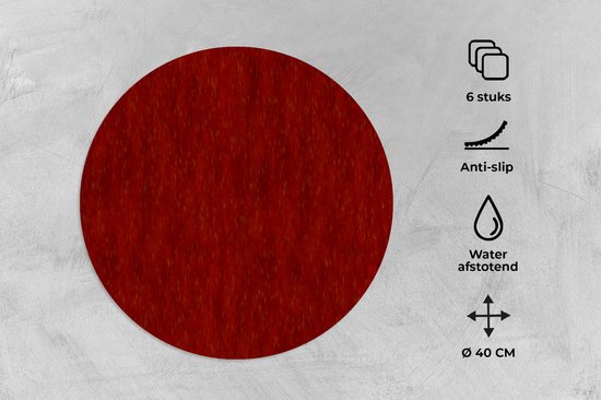 Ronde placemats - Onderlegger - Placemats rond - Roest print - Rood - Patronen - 6 stuks
