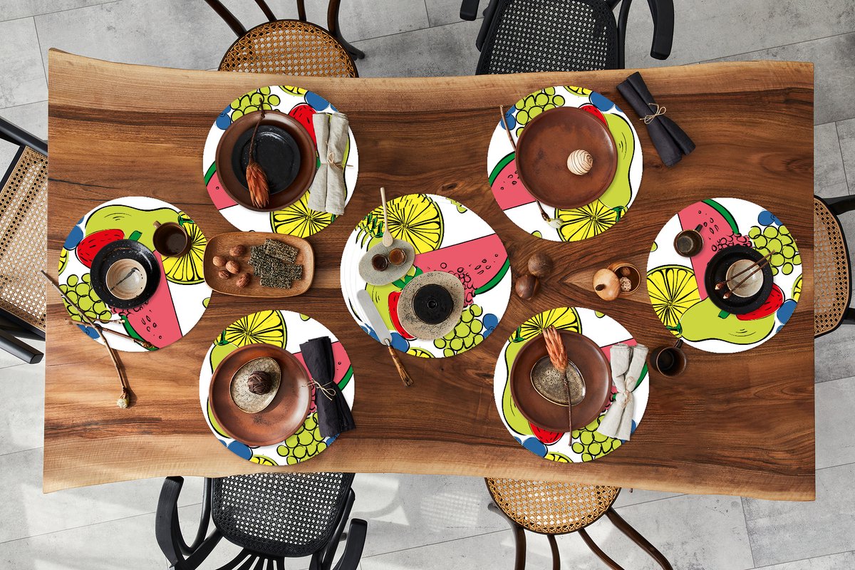Ronde placemats - Onderlegger - Placemats rond - Fruit - Cartoon - Patroon - 10 stuks