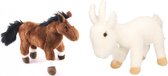 Pluche knuffel boerderijdieren set Geit en Paard van 20 cm - Zachte kinder knuffels