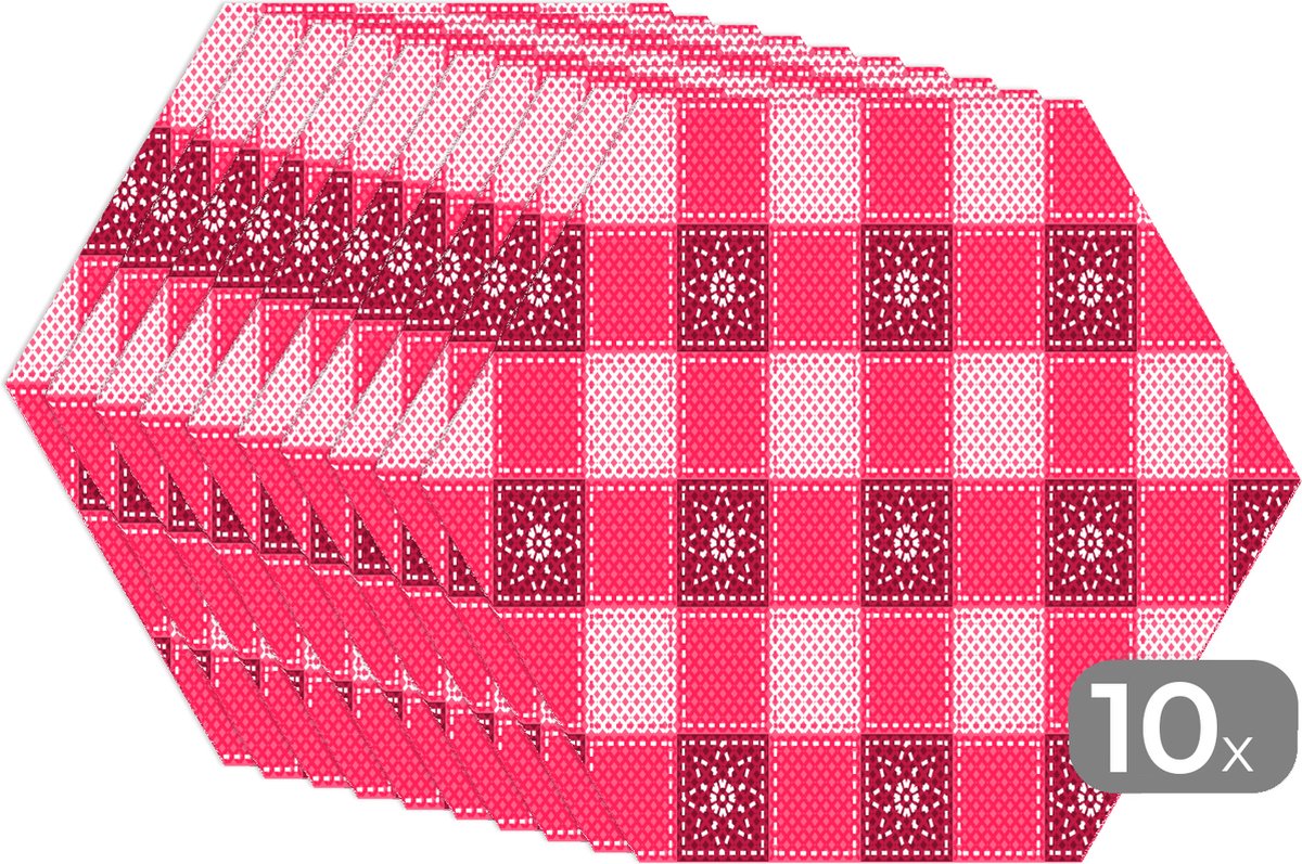 Placemats hexagon - Onderleggers placemats - Placemat zeshoek - Roze - Patronen - Bloemen - 10 stuks