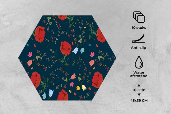 Napperons hexagon - Sets de table sets de table - Set de table hexagone - Arc-en-ciel - Fleurs - Design - 10 pièces