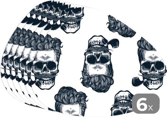 Placemat organisch - Placemats organic - Onderleggers - Puber - Skull - Pijp - Patronen - 6 stuks