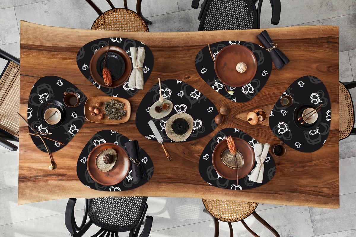 Placemat organisch - Placemats organic - Onderleggers - Patronen - Hart - Schedel - 10 stuks