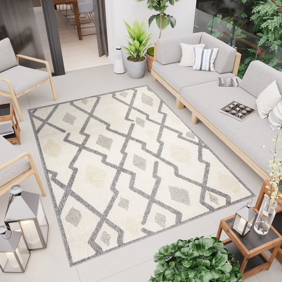 Tapis de jardin Tapiso Viera Tapis Beige Grijs Moderne Intérieur Taille - 140x200