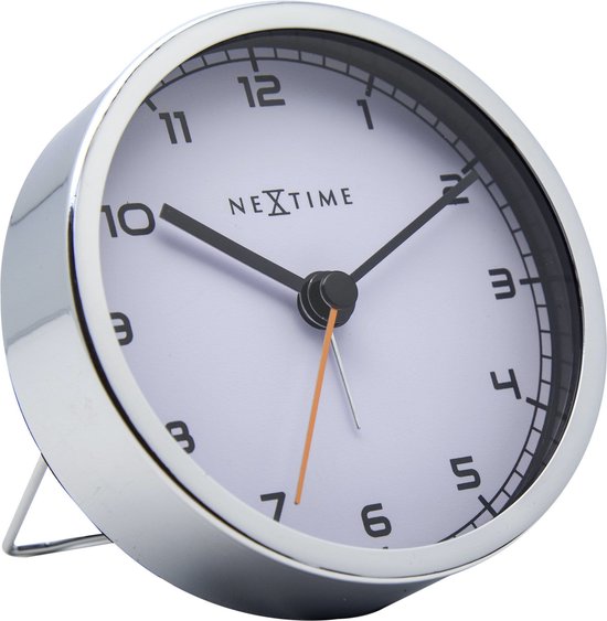 NeXtime Company Alarm - Wekker - Mouvement silencieux - Rond - Métal - Ø9. 0 cm - Wit/ Argent
