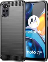 Motorola Moto G22 Hoesje - MobyDefend TPU Gelcase - Geborsteld Metaal + Carbonlook - Zwart - GSM Hoesje - Telefoonhoesje Geschikt Voor Motorola Moto G22