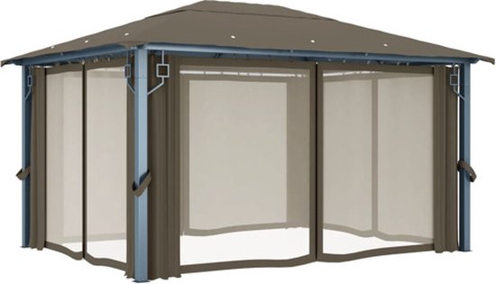 vidaXL Tonnelle avec rideau 400x300 cm Aluminium Taupe